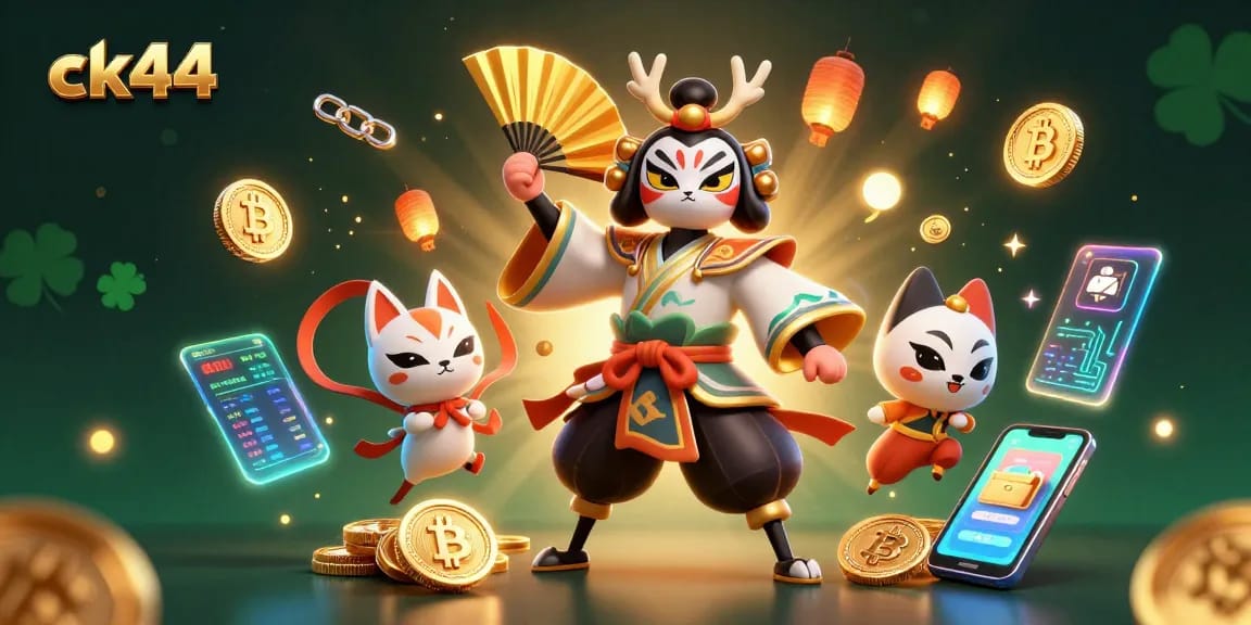 Engage with ck44's thrilling gaming adventure featuring vibrant 3D characters and crypto elements.