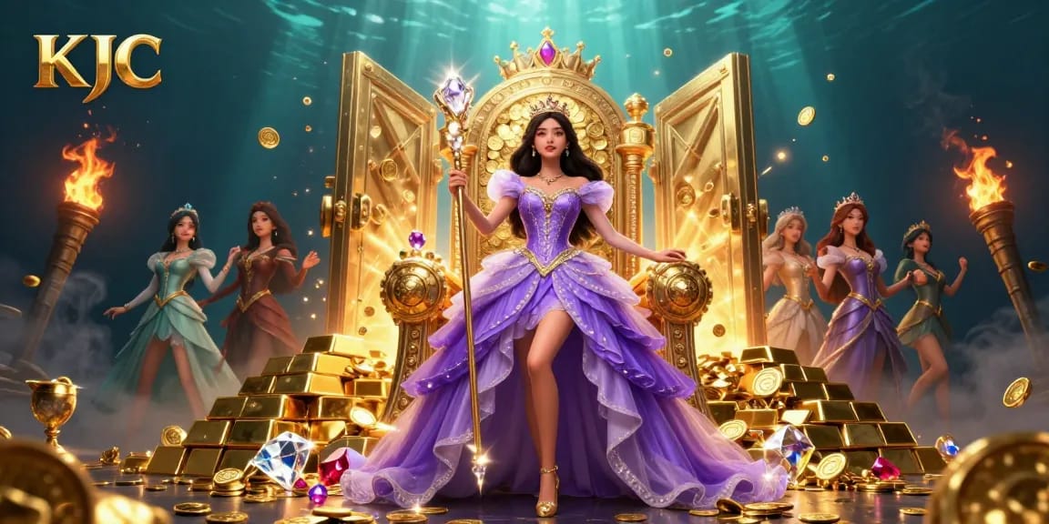 Experience KJC's royal gaming realm with vibrant treasures, enchanting atmosphere, and dynamic casino elements.