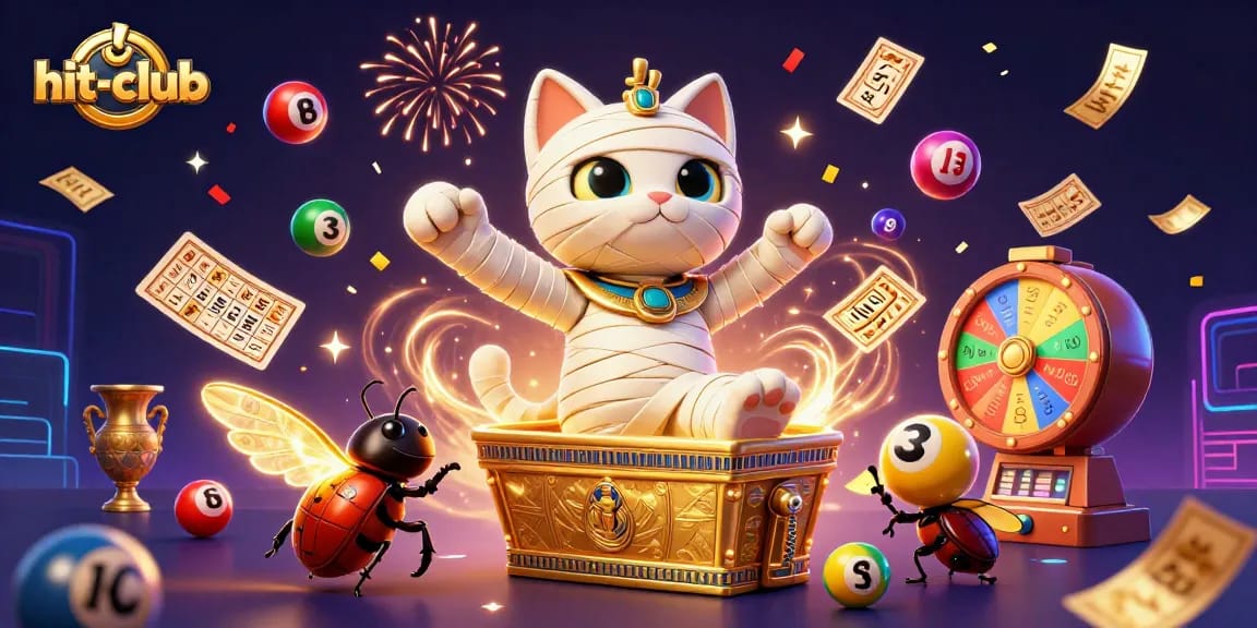 Join the hit-club and win big with vibrant lottery action in this lively Egyptian-themed casino scene.