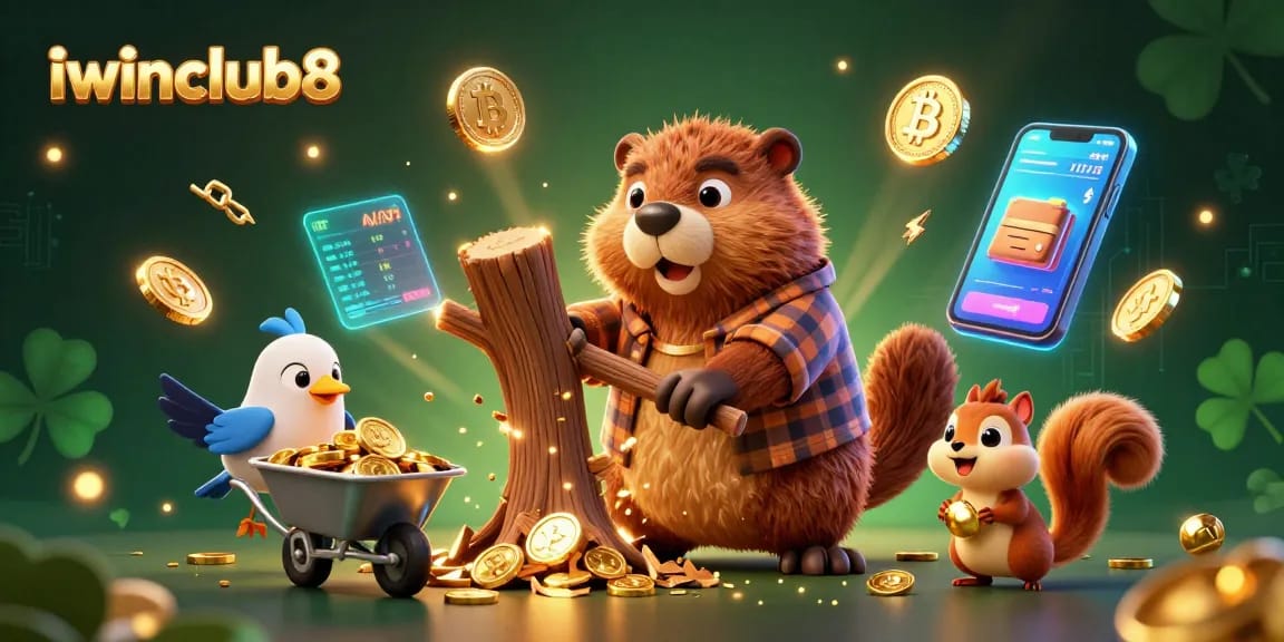 Engage with iwinclub8’s vibrant gaming scene featuring crypto elements and cartoon characters.
