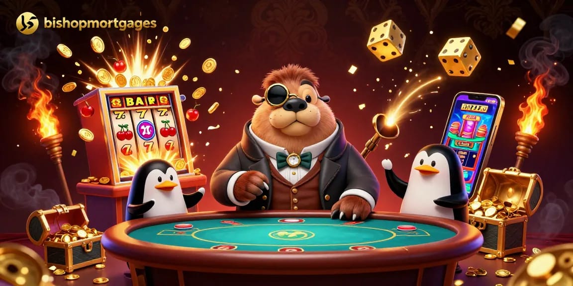 Bishopmortgages showcases a vibrant underwater casino scene with animated characters and dazzling game elements.