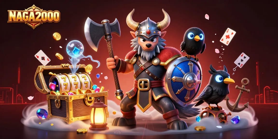 NAGA2000 menghadirkan peluang menang dengan gulungan slot dan harta karun di tengah adegan petualangan.