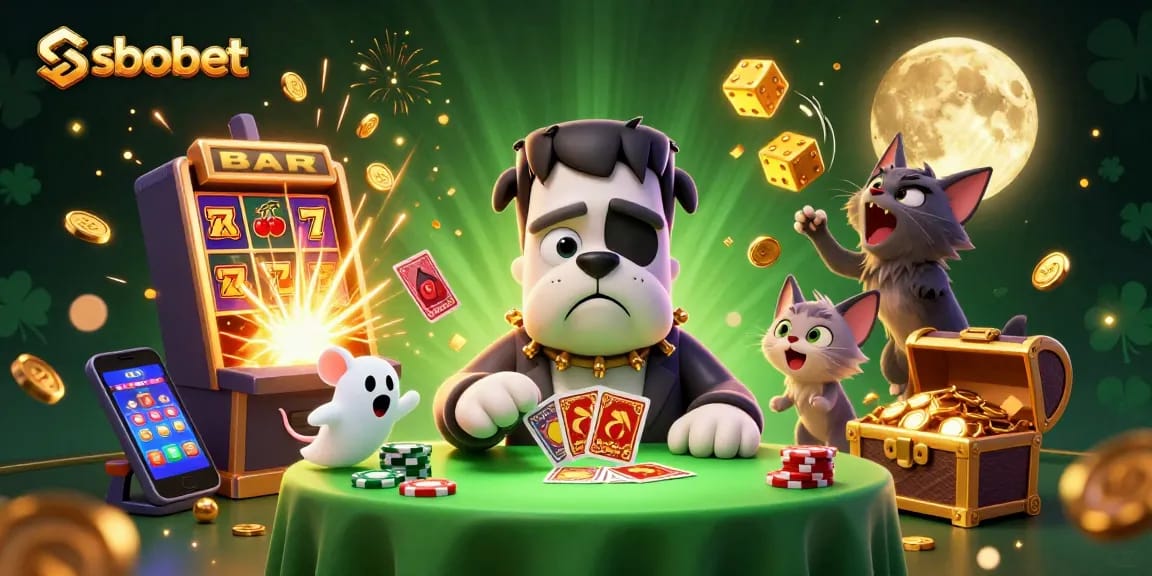 SBOBET enhances gaming excitement with cartoon characters and vibrant casino elements.