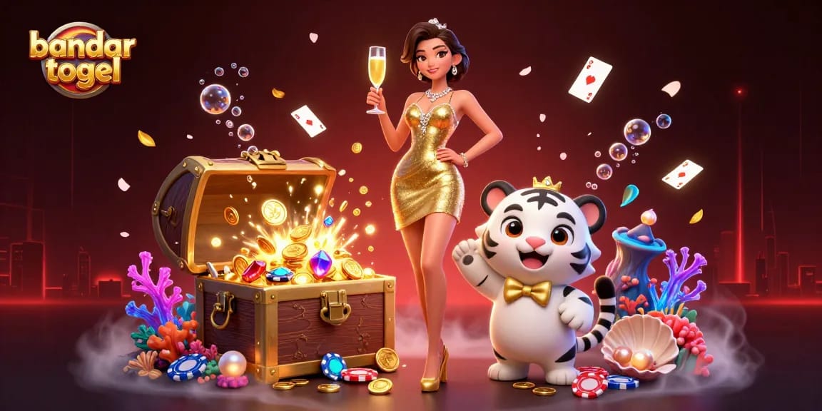 Engage in bandar togel excitement with a glamorous woman and lucky tiger cub amid casino treasures.