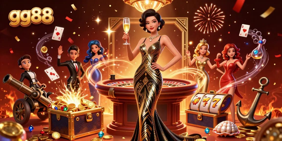 Play and win at gg88 with a glamorous casino scene filled with gold coins and rich visuals.