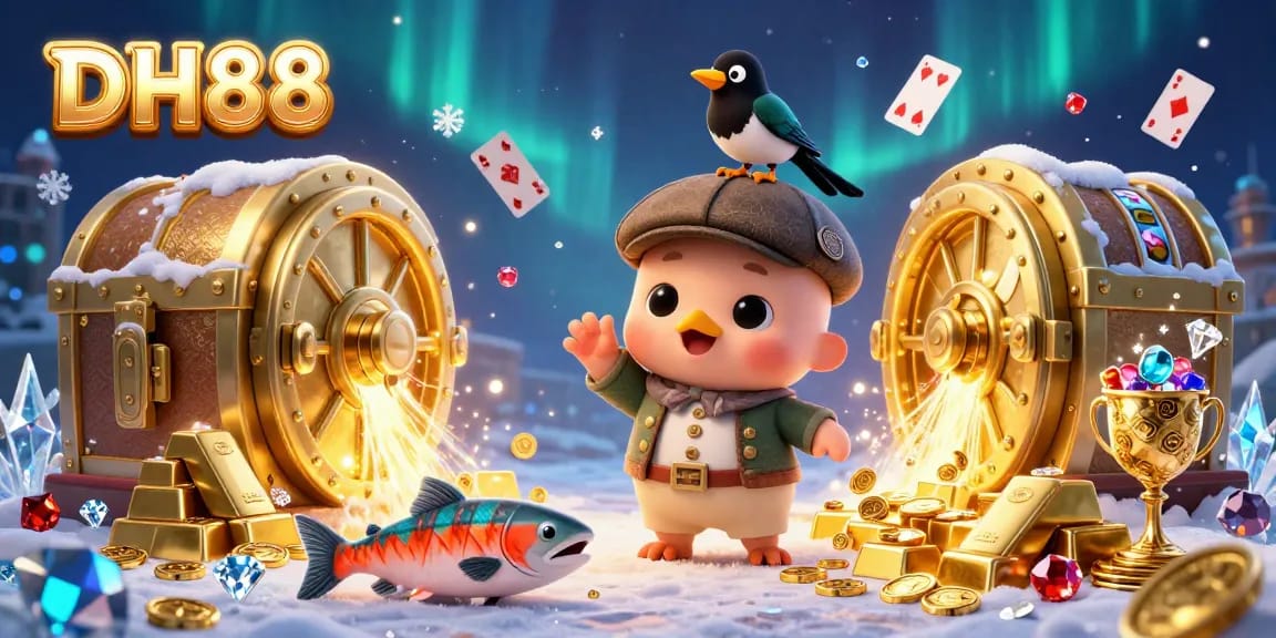 Engage with DH88's vibrant casino scene showcasing playful characters and sparkling gaming elements.