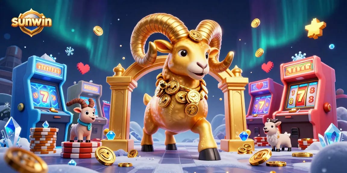 Experience the excitement of sunwin with a vibrant 3D illustration showcasing golden casino elements and game action.