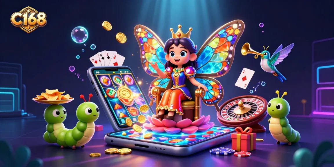 C168 introduces thrilling slots and vivid gaming with a 3D cartoon butterfly queen.