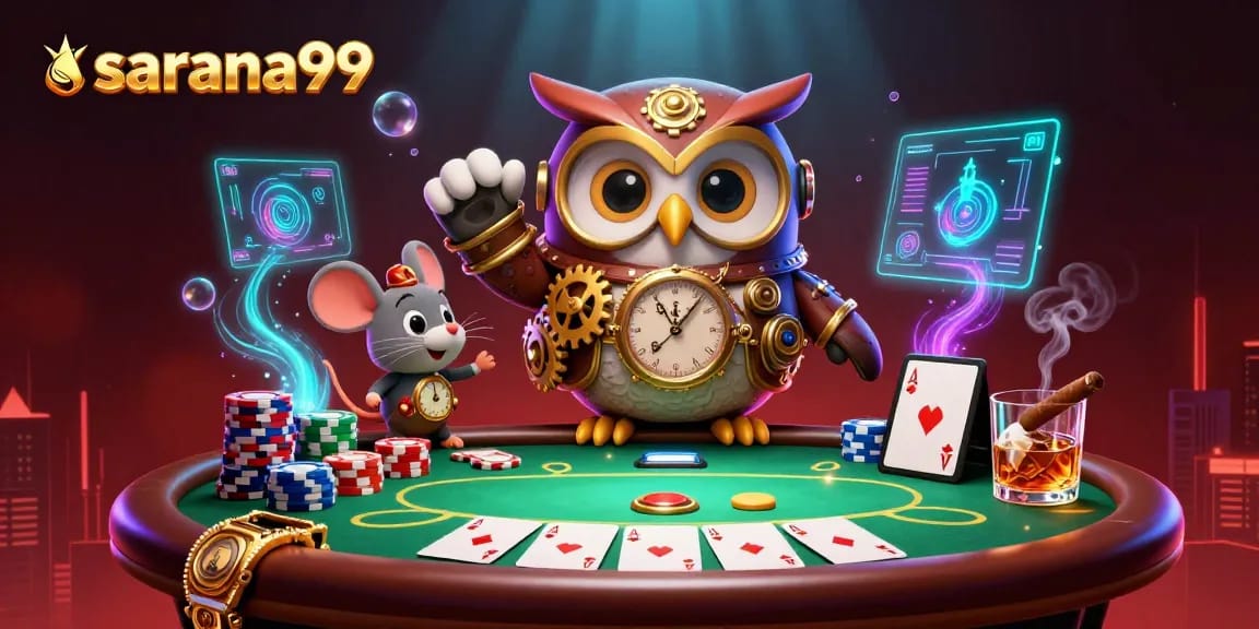 Sarana99: Engage in strategic gameplay with the casino's vibrant 3D illustration capturing poker excitement.