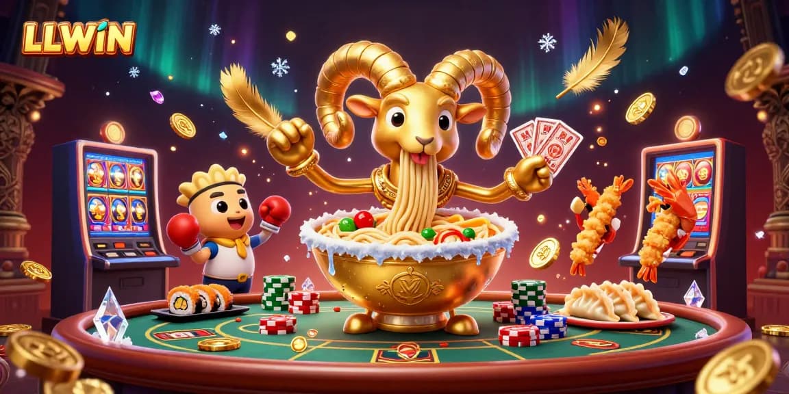 Engage in the thrilling world of LLWIN with a vibrant illustration of a casino atmosphere filled with characters and gaming elements.