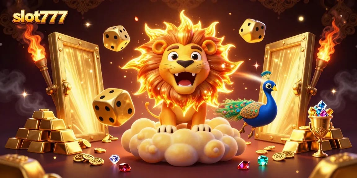 Experience thrilling wins with slot777 in this vibrant, dynamic casino scene filled with gold and gems.