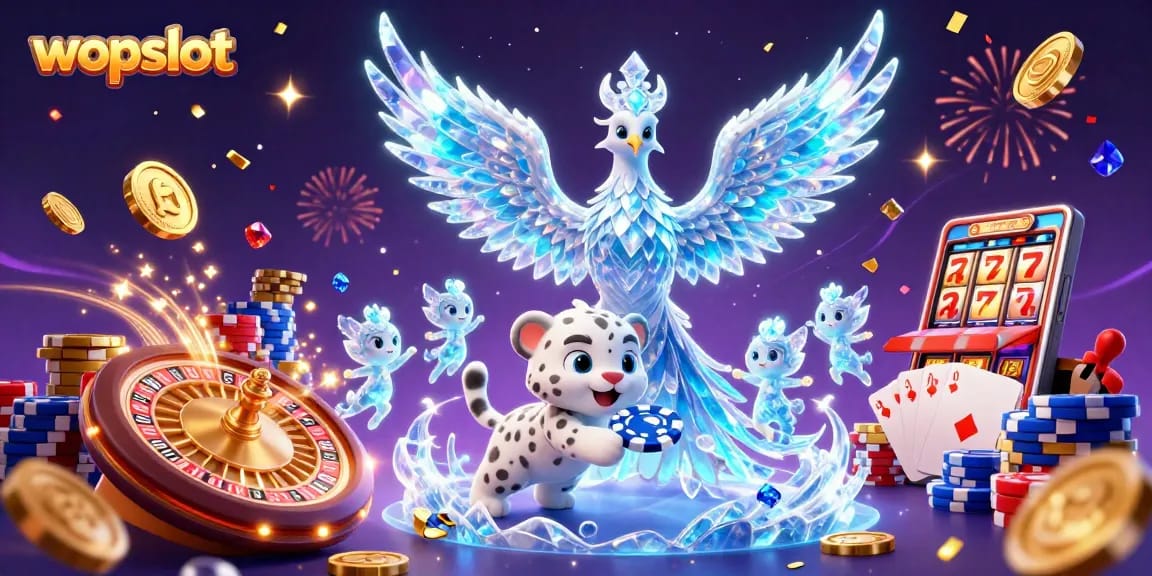 Experience the thrill of wopslot gaming with a dynamic scene of fantasy characters and casino elements.