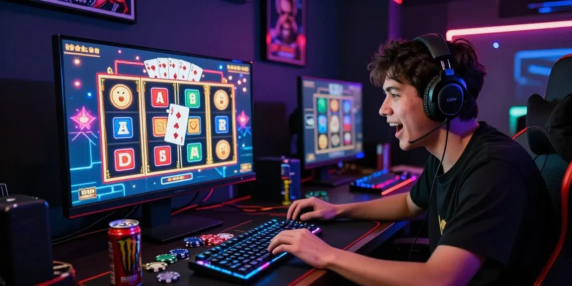 Engaged player enjoying slot poker game with vibrant animations and immersive atmosphere.
