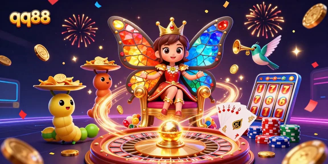 Engage with qq88's thriving online casino experience, featuring vibrant characters and rich gaming elements.