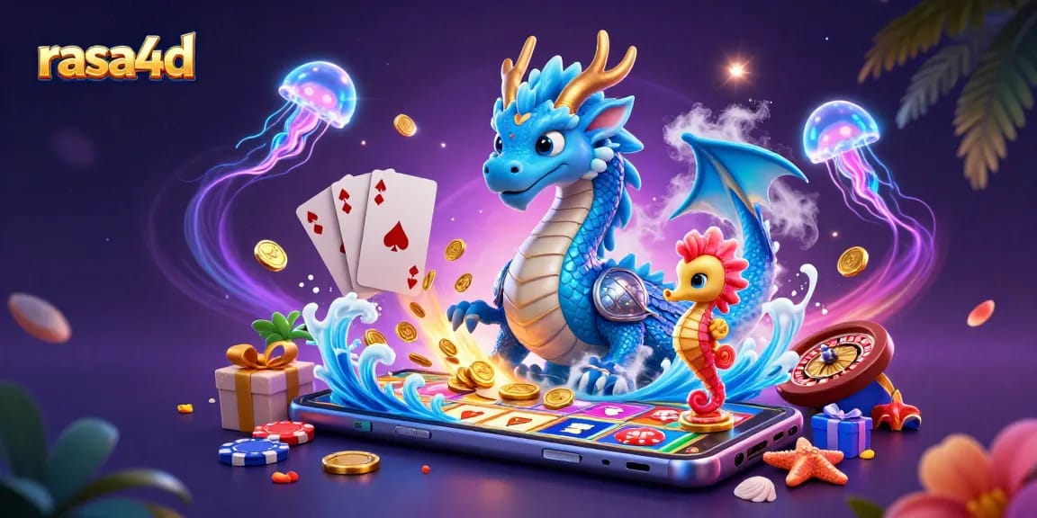 Gambarkan pengalaman bermain rasa4d dengan naga air dan kuda laut, dipenuhi harta kasino.