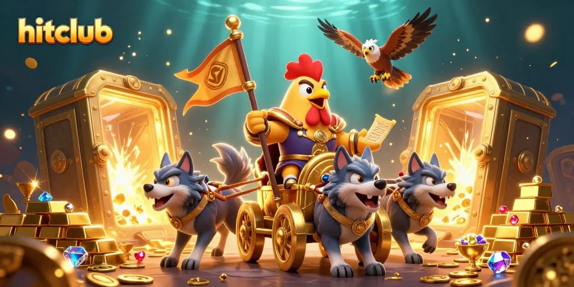 Experience the excitement of hitclub with a dynamic cartoon battle scene filled with treasures.