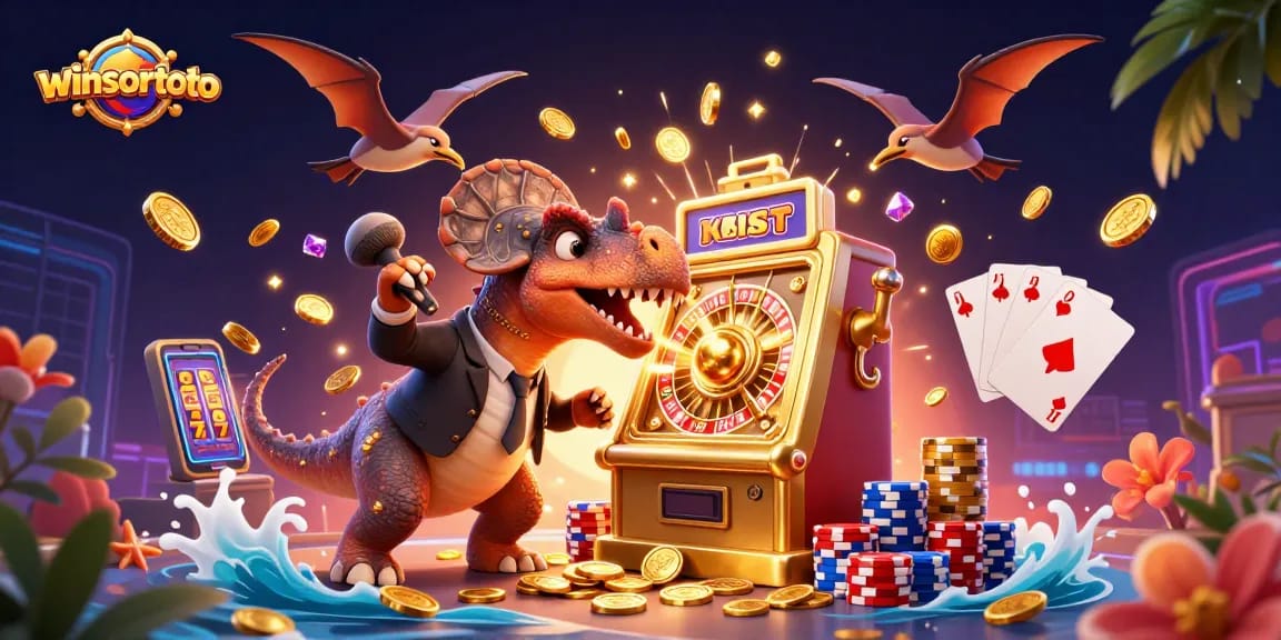 Winsortoto menghadirkan dinosaurus pachycephalosaurus bermain mesin slot emas dengan uang koin meluncur.
