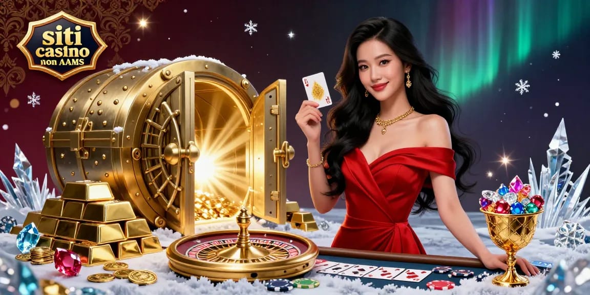 siti casino non AAMS che mostrano una scena elegante di un casinò con un bellissimo croupier e ricchi elementi di gioco