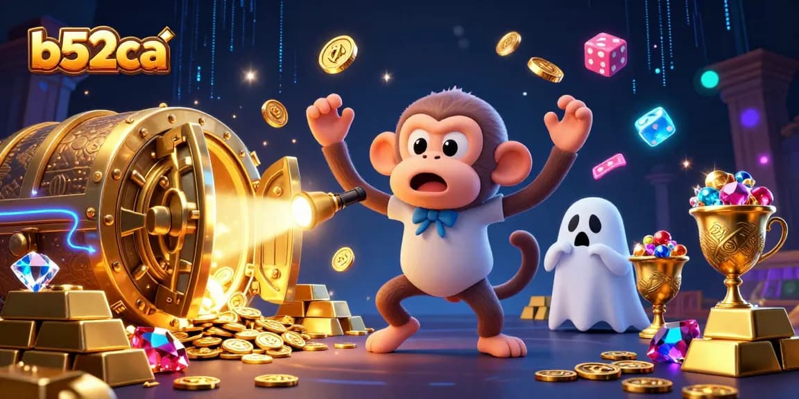 Engage with b52ca's haunted casino scene featuring a mischievous poltergeist monkey juggling golden treasures.