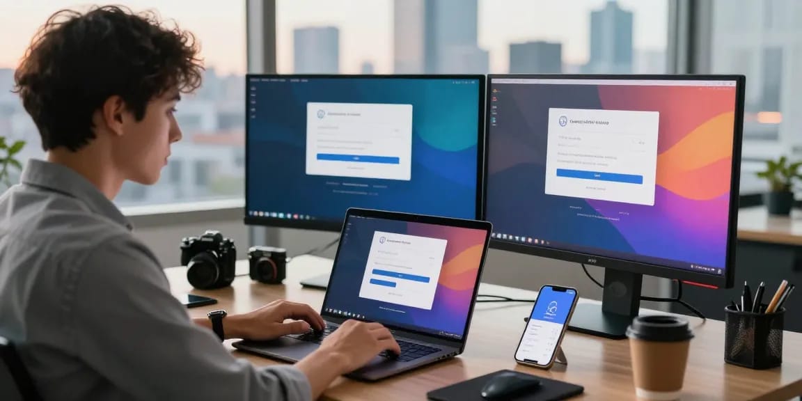 Proses boswin88 login di ruang kerja modern dengan profesional muda yang fokus pada layar laptop.