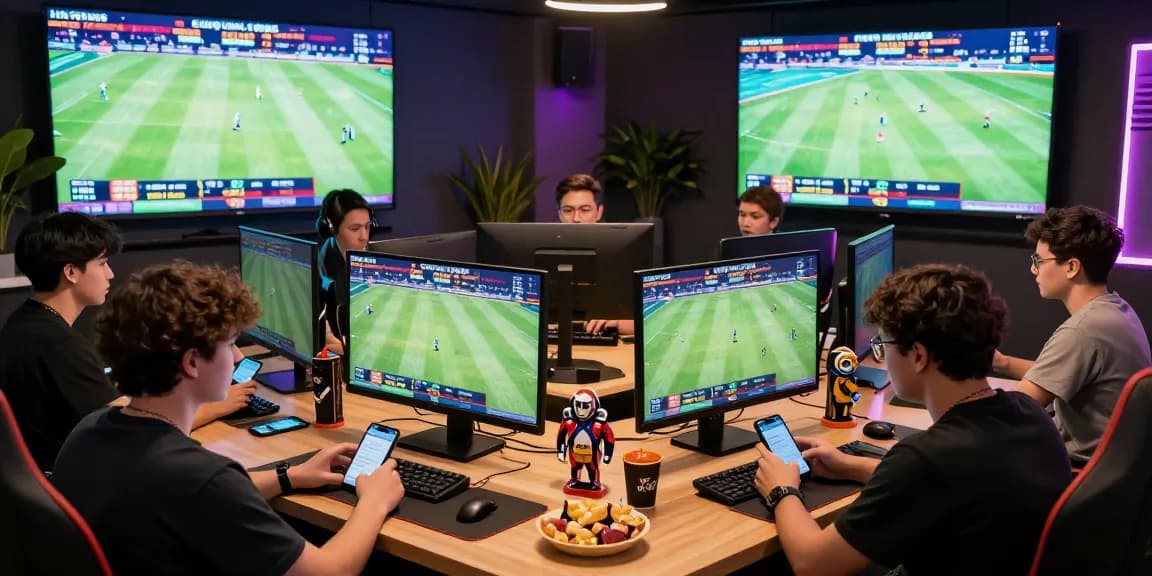 Excited group enjoying sports betting using Velki App in a lively environment.