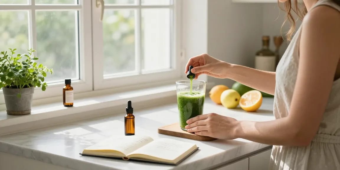 The legal age to vape in Cyprus is supported by natural wellness practices, featuring CBD oil in a vibrant kitchen scene.