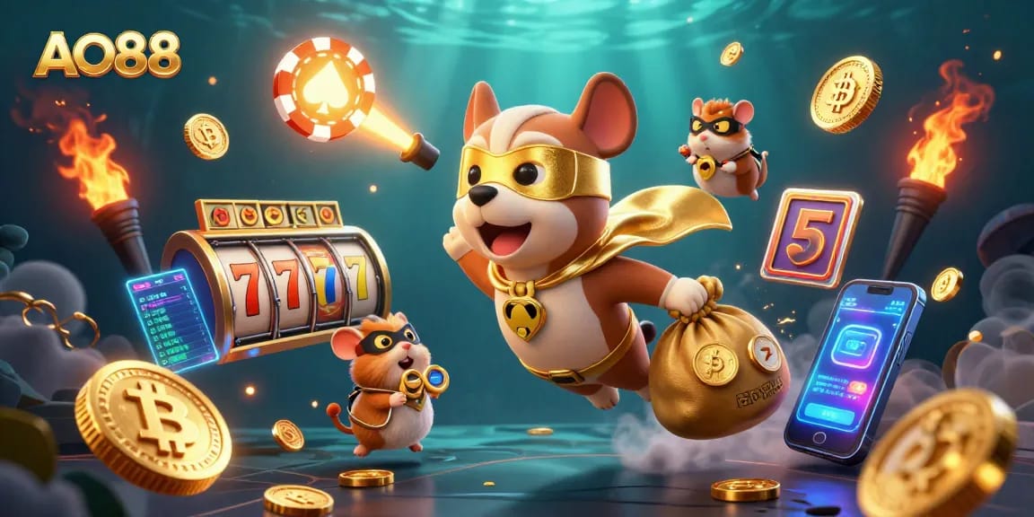 Bet on the excitement at AO88 with thrilling slots and gold coins flying in action.