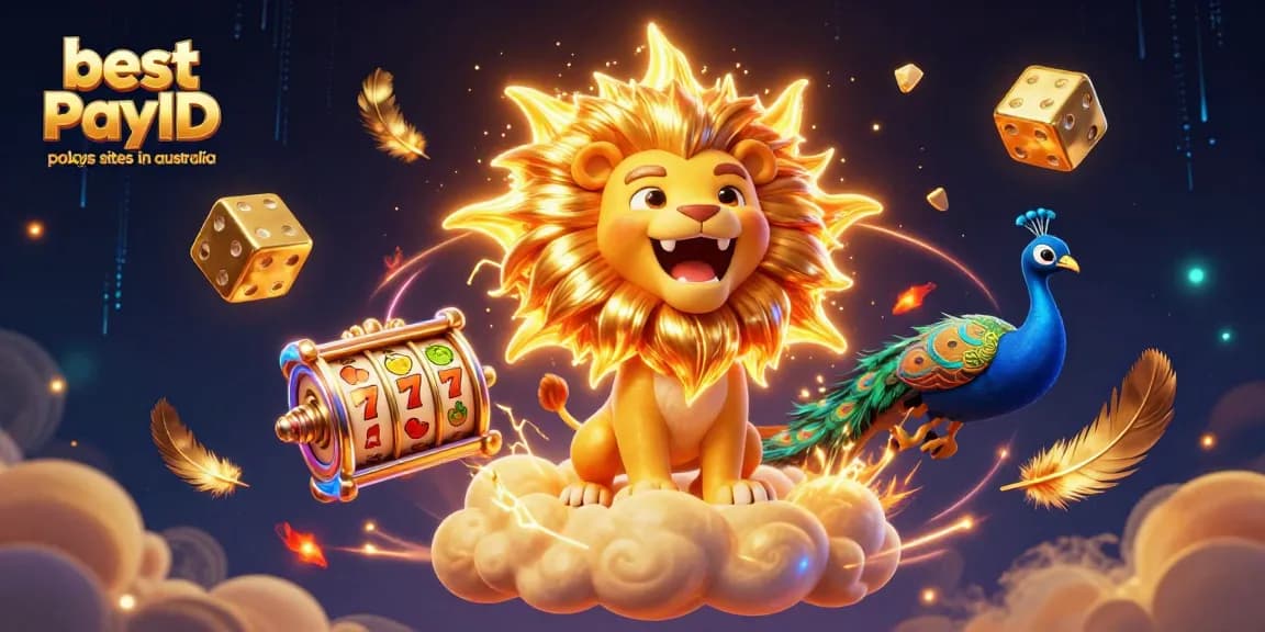 Engage with the best PayID pokies sites in Australia, showcasing a vibrant 3D casino atmosphere with iconic elements.