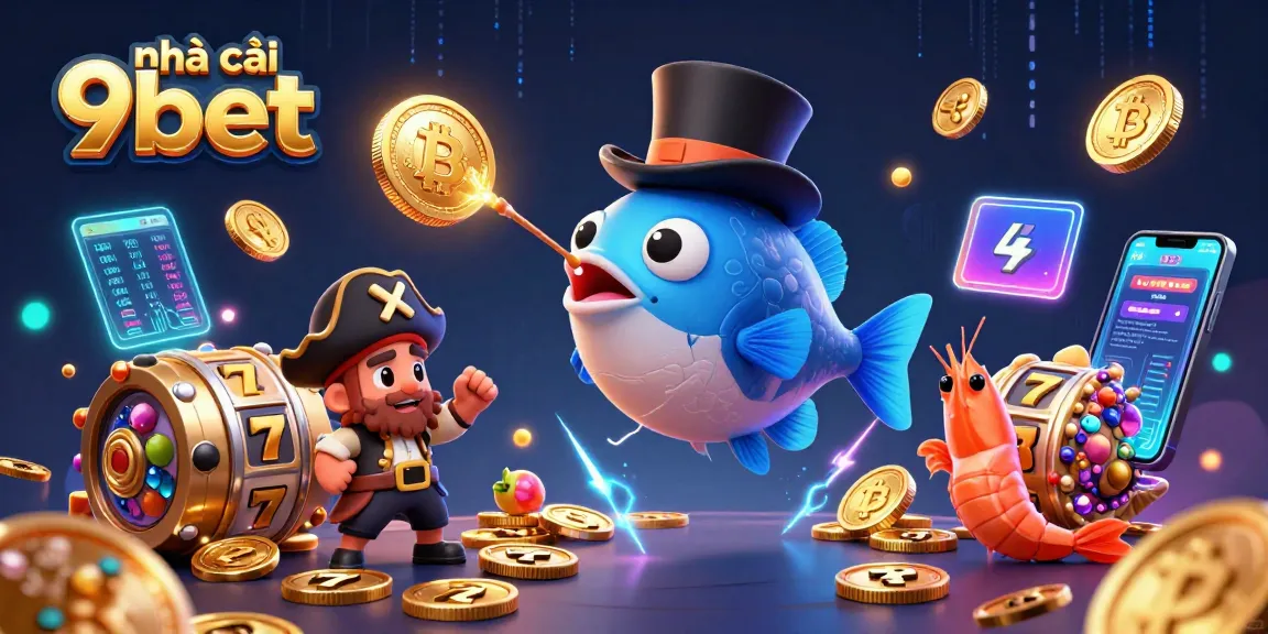 Engage with nhà cái 9bet as the anglerfish attracts golden coins amidst vibrant casino imagery.