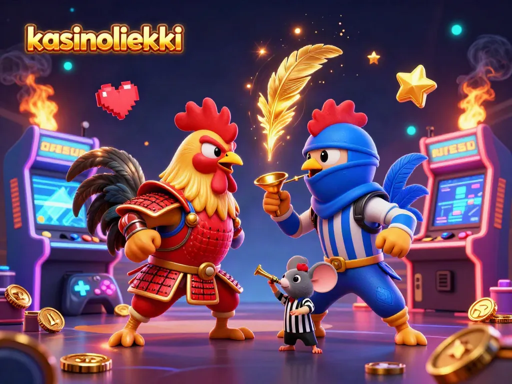 Kasinoliekki esittelee kaksintaistelun samurailta ja ninjalta värikkäiden pelikoneiden ympäröimänä.