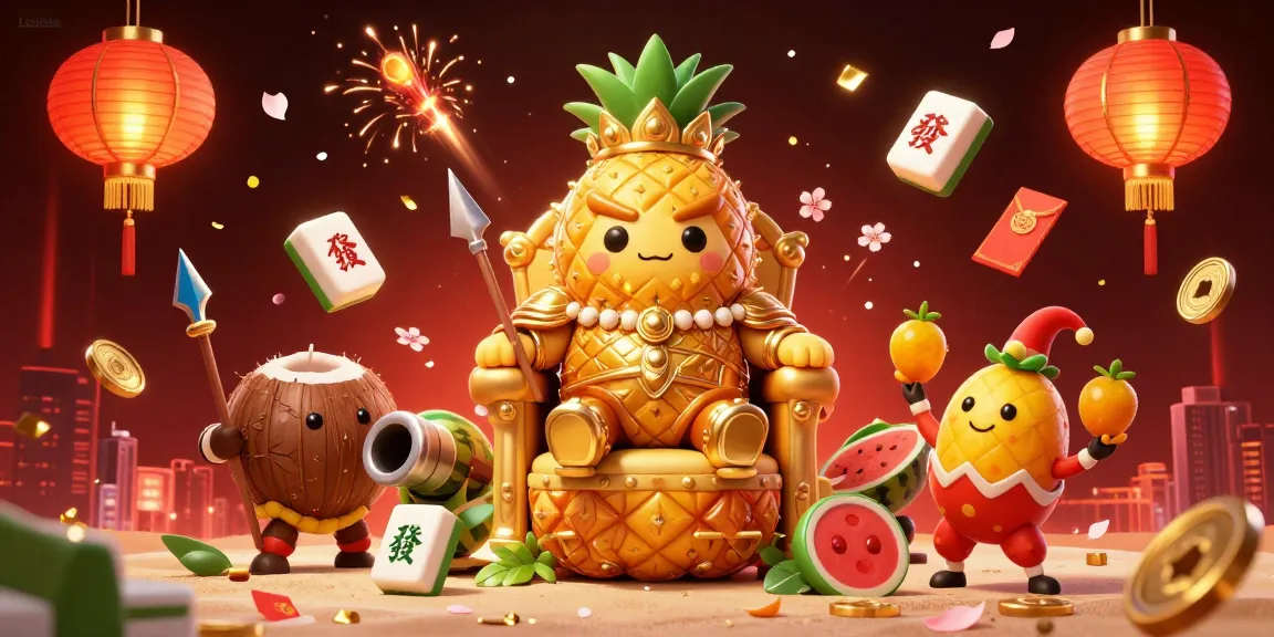 Experience the vibrant LGOGOAL casino scene filled with a golden pineapple king, whimsical characters, and colorful gaming elements.