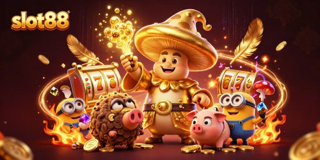 Slot88 menghadirkan ilustrasi kasino yang menggambarkan keajaiban permainan dengan elemen slot.