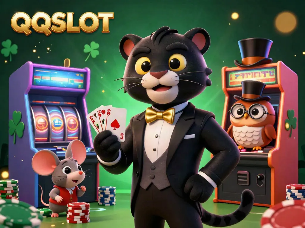 Play and win with QQSLOT's exciting scene featuring engaging characters and vibrant slots elements.