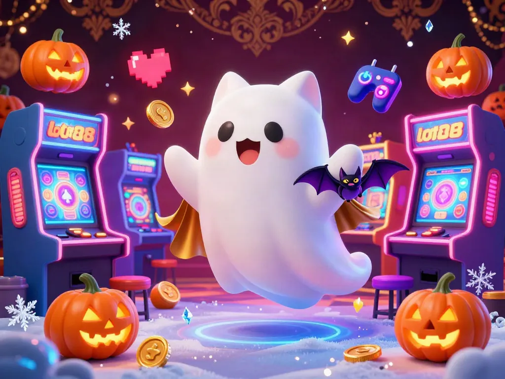 Experience thrill with loto188 as a ghost cat and bat companion bring a festive casino atmosphere alive.