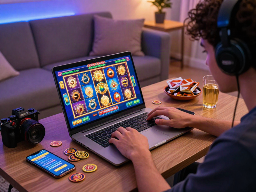 Player celebrating a big win on slot maxwin in a colorful online gaming environment