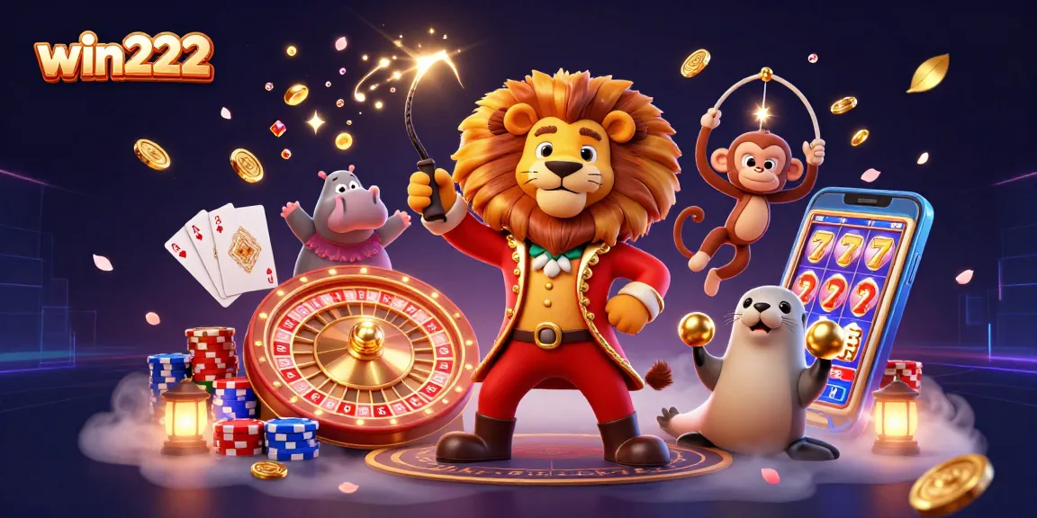 Experience win222's thrilling gaming world with vibrant characters and dynamic casino elements.