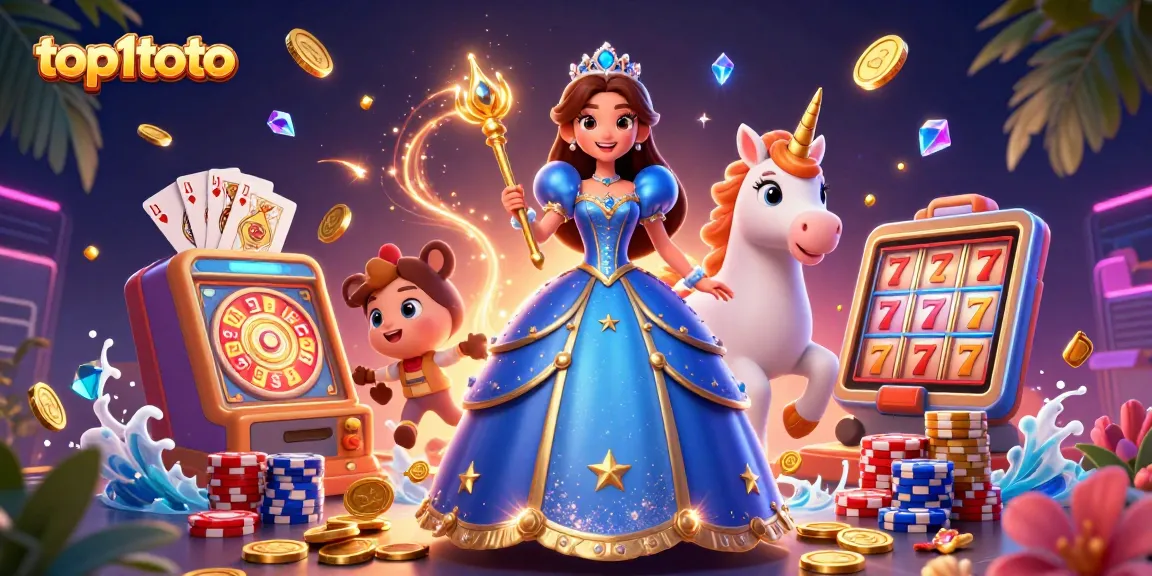 Play your fortunes with top1toto in a vibrant, magical casino setting full of dazzling elements.