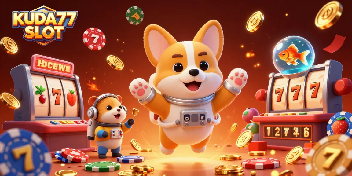 Menangkan permainan di KUDA77 SLOT dengan simbol keberuntungan dan harta karun yang melayang.