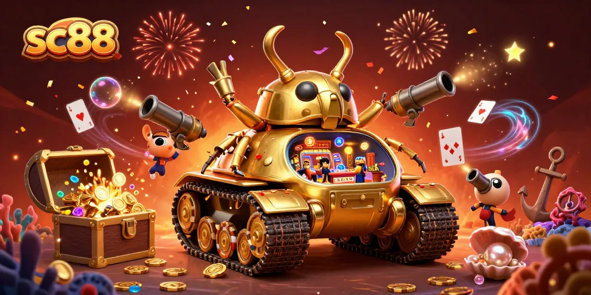 Experience the thrills of sc88 in a vibrant 3D casino world with gold and confetti!