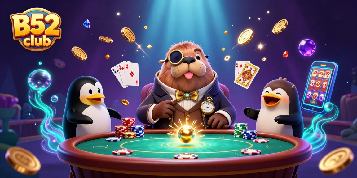 Join the B52 club at an underwater poker game, featuring a stylish walrus and exciting casino elements.