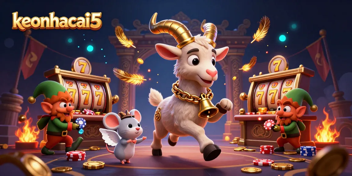 Engage in thrilling gaming action at keonhacai5 with a mystical casino scene featuring Krampus and playful gremlins.