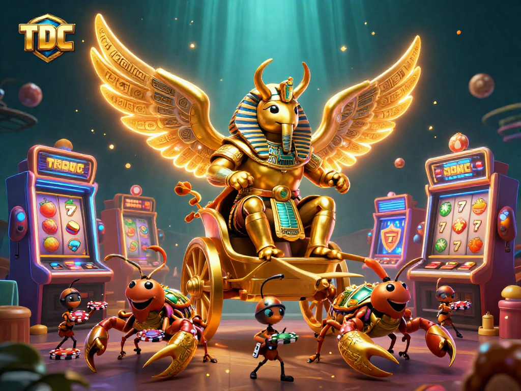 Engage in thrilling casino action with TDTC's vibrant slot machine adventure illustration.