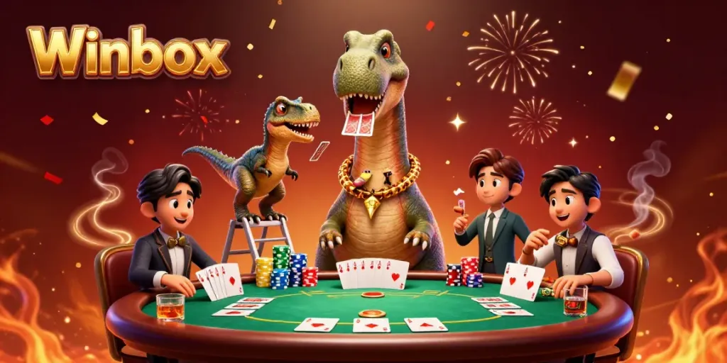 Winbox brings excitement to the casino with a towering brontosaurus and card-dealing raptor.