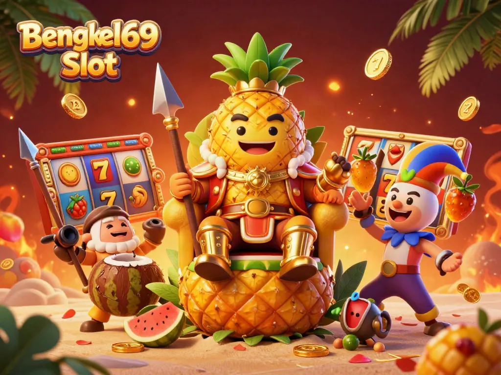 Engage with the exciting world of Bengkel69 Slot, featuring a jungle-themed slot machine scene.