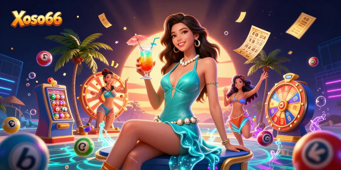 Xoso66 offers vibrant lottery gaming visuals with interactive elements in an engaging online casino setting.