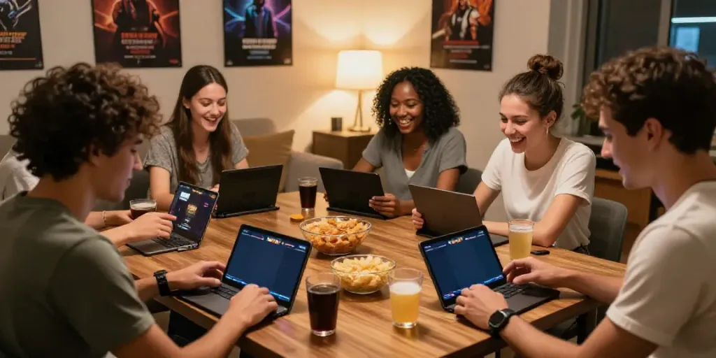 Friends playing Teen Patti Gold together, emphasizing the social experience of gaming. Access here to join the fun.