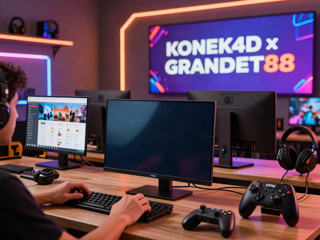 Pengalaman bermain menyenangkan di hokkaidoryoma.com dengan aksesori gaming dan monitor modern.