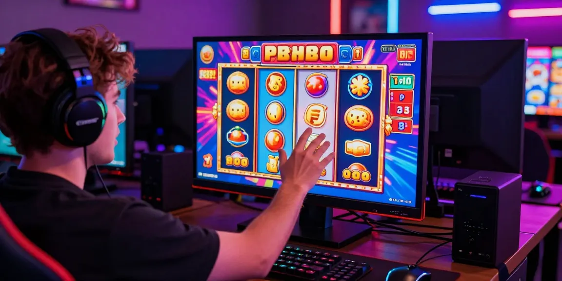 Permainan slot88 yang menarik dengan pemain meraih jackpot, lingkungan gaming yang ceria.