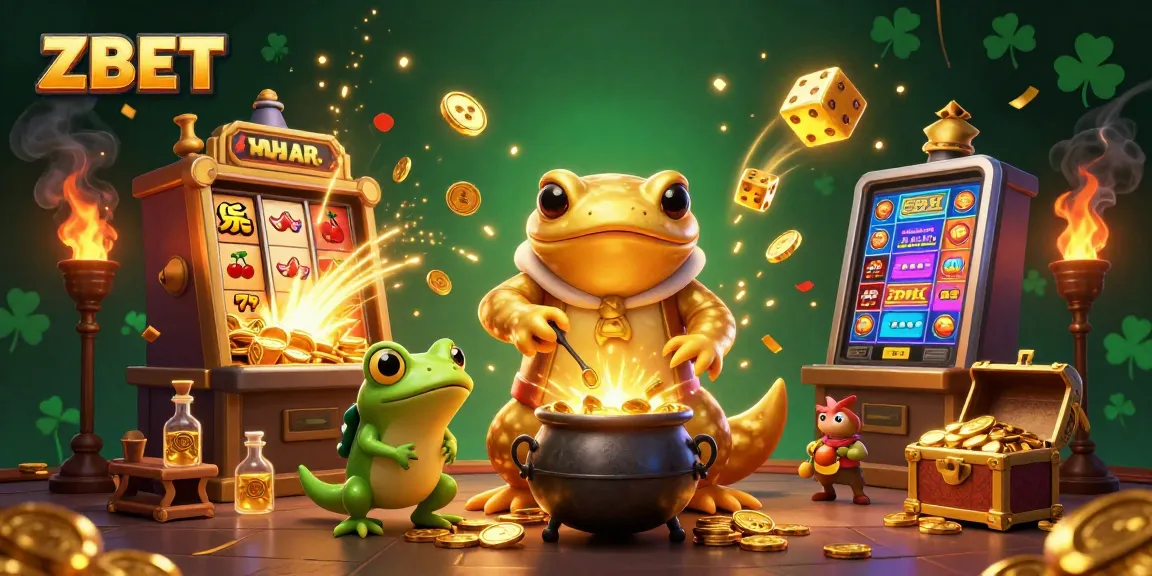 ZBET players celebrate jackpot wins with enchanting alchemist and colorful casino elements.