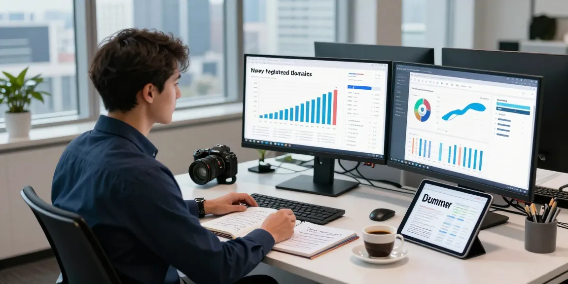 Business professional examining a list of newly registered domains for SEO strategy